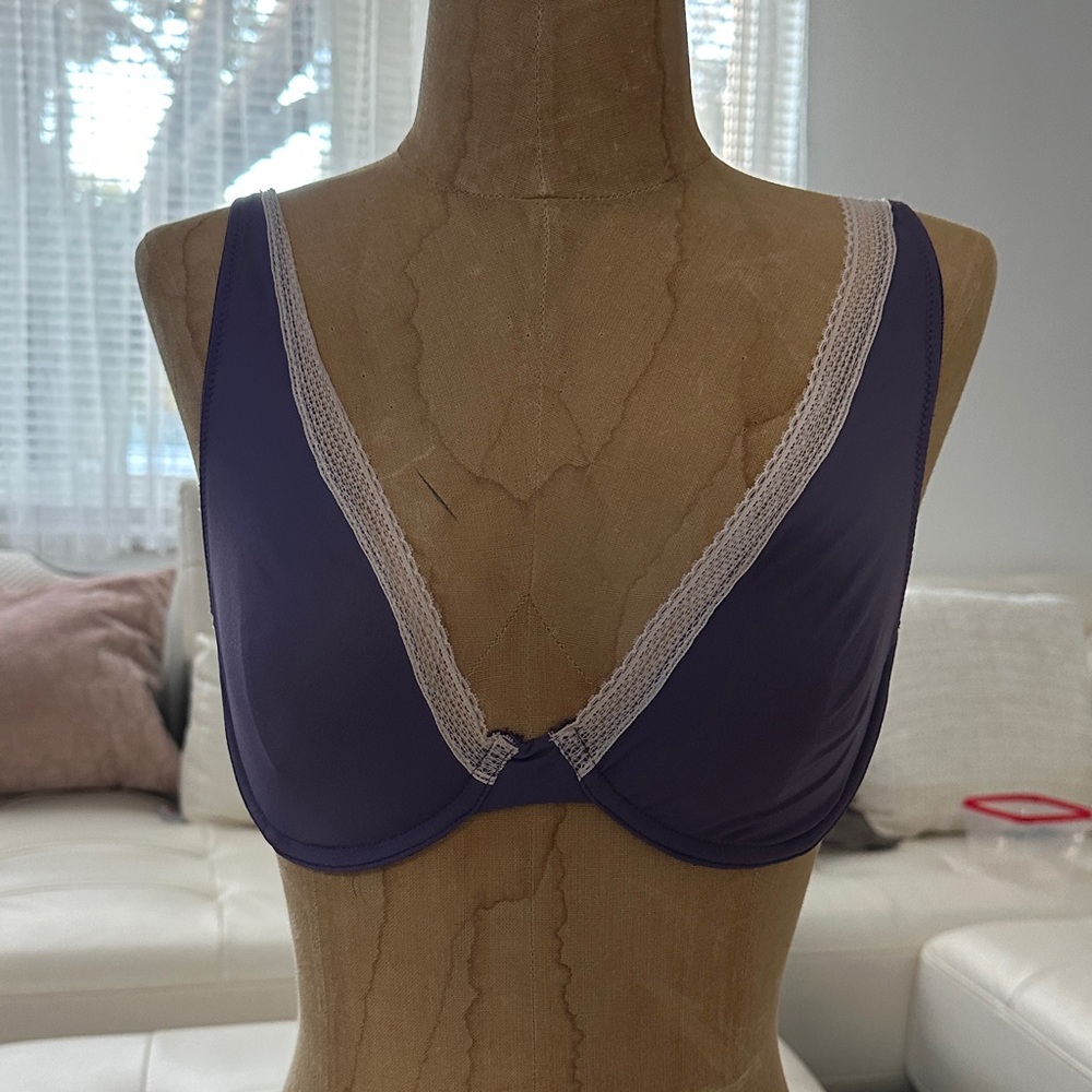 Victoria's Secret Unlined Demi Deep Purple Bra with Lace Trim- Size 32D